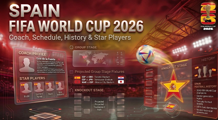 Spain FIFA World Cup 2026: Coach, Schedule, History & Star Players